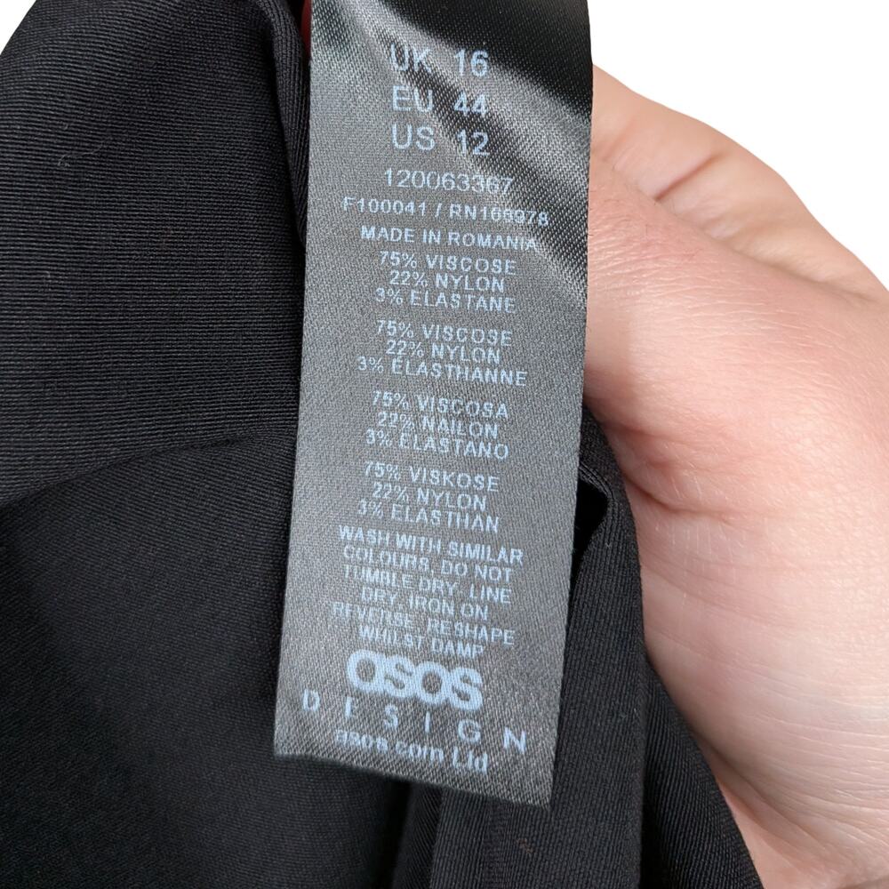 ASOS Black Front Slit Mini Skirt SZ 12 | Mid Rise Knit 90s Y2K Minimalist - Picture 9 of 9